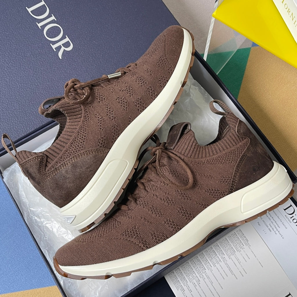 Dior unisex sneakers in dark brown knit with lace-up and chunky white soles