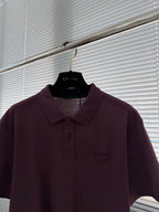 Prada short-sleeve polo shirt detail, burgundy collar and button front