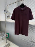 Prada short-sleeve polo shirt, burgundy knit with button placket and chest pocket