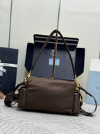 Dark brown Prada shoulder bag with two top handles and side strap