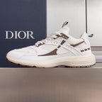 Dior unisex lace-up sneakers, white leather with brown logo panels and cream sole