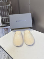 Balenciaga slide sandals, light beige, embossed logo on the top