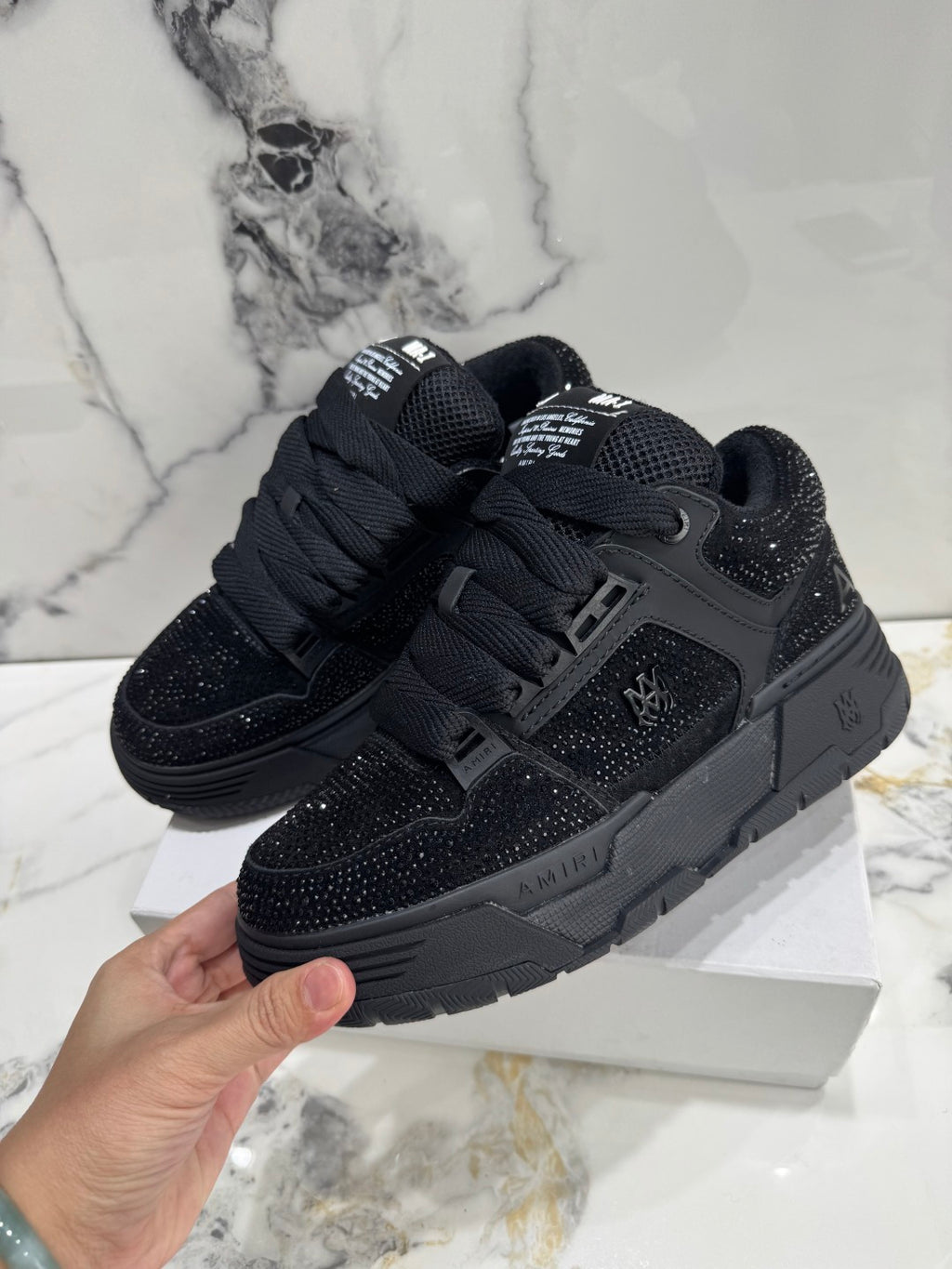 Amiri luxury shoes in black with textured upper and chunky lace-up sole