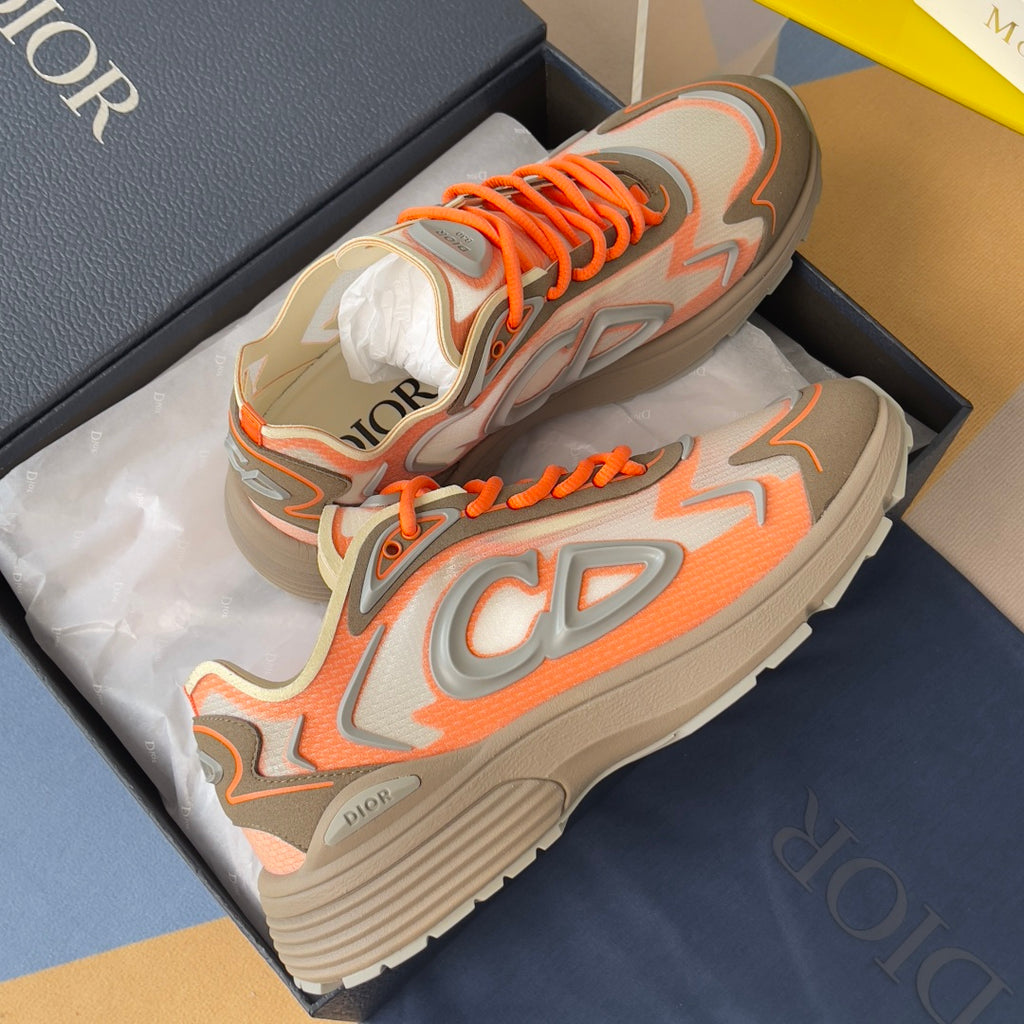 Dior unisex sneakers in box, orange laces with light orange and gray uppers