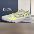 Dior unisex sneakers, side view, light gray and neon lime with lace-up closure