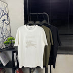 Short-sleeve T-shirt, white with light logo text “BURBERRY” and horse graphic