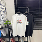White Burberry short-sleeve T-shirt on hangers, crew neck, colorful horse print
