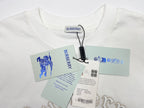 White crewneck T-shirt with Burberry logo, tag and product booklet attached