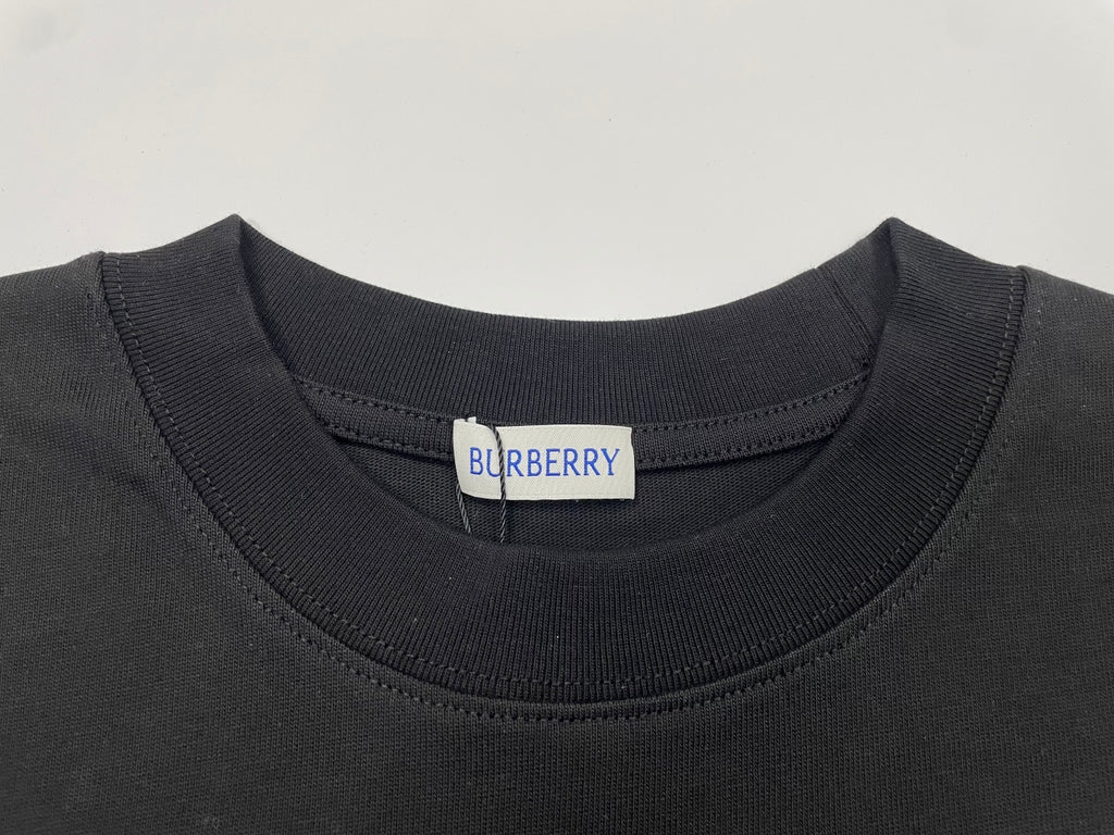 Burberry crewneck T-shirt collar, dark fabric with brand label at neckline