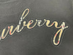 Burberry embroidered script logo on dark charcoal T-shirt fabric