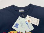 Navy short-sleeve T-shirt with Burberry neck label and hanging product tags.