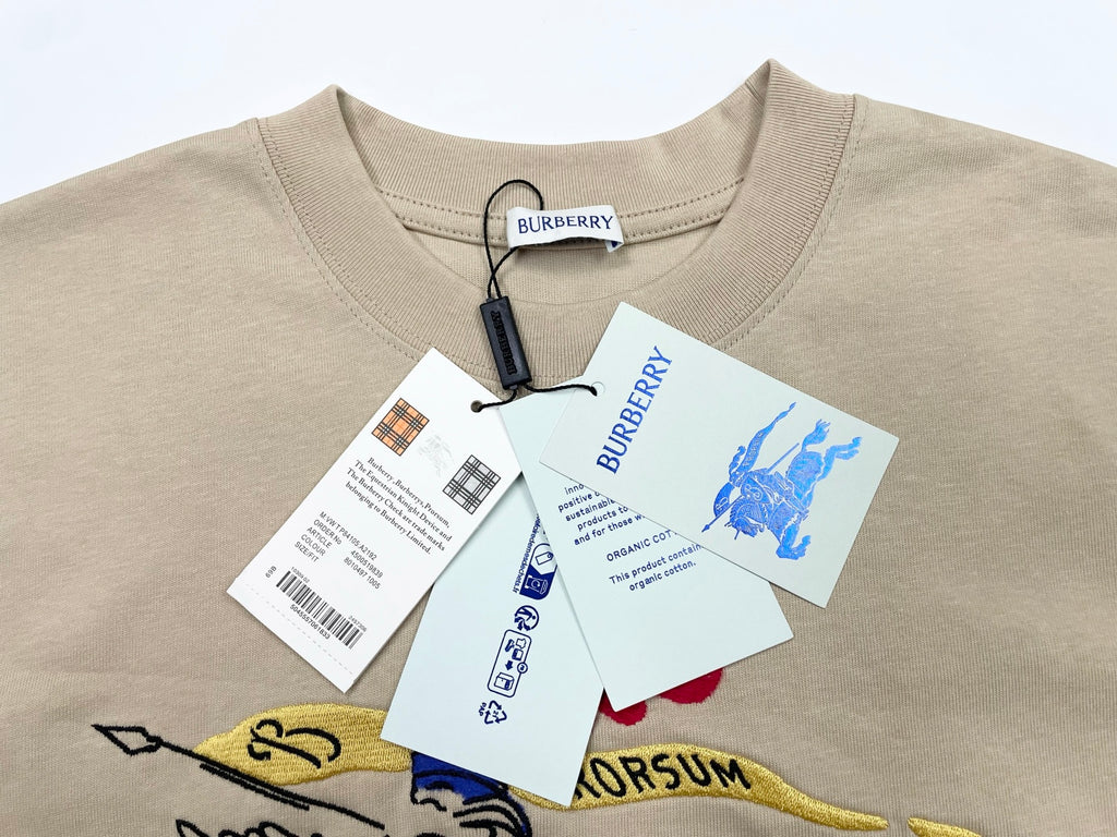 Burberry beige T-shirt with Burberry neck label and hanging tags