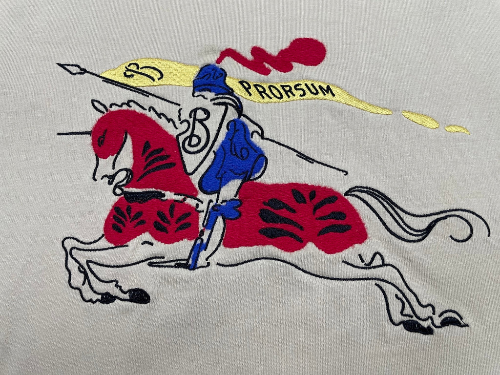 Burberry red graphic T-shirt with multicolor rider and animal illustration