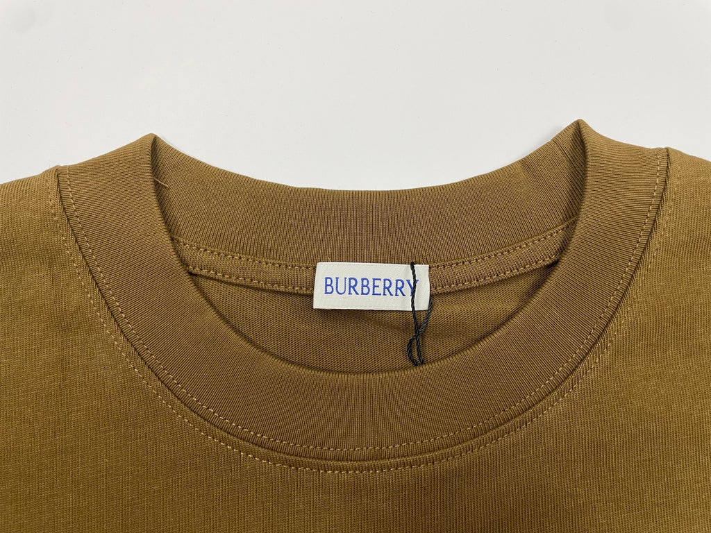 Brown Burberry crew-neck T-shirt with brand label at neckline