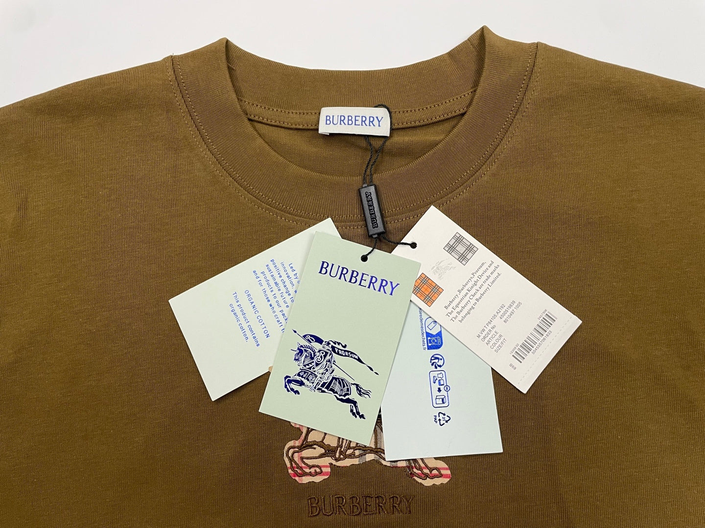Brown Burberry crew-neck T-shirt with Burberry label and hanging tags