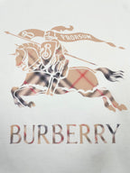 White T-shirt with large horse-and-banner graphic and Burberry text