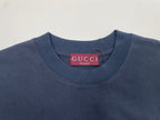 Navy crew-neck T-shirt neckline with Gucci label