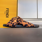 Fendi leopard-print slide sandals with bow detail and black sole