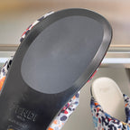 Fendi sandals outsole with branded lettering and multicolor leopard-print strap edge