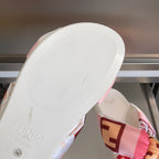 Fendi sandals with white footbed and logo, pink patterned upper
