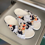 Fendi sandals, white footbeds with floral Fendi FF straps and gold buckle ornament