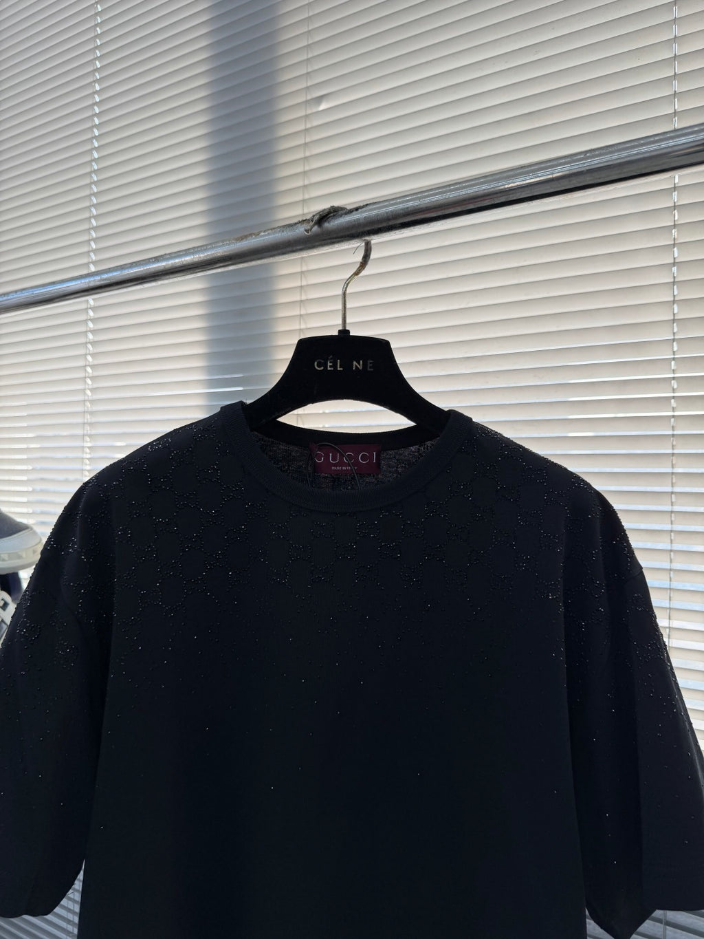Black Gucci T-shirt with crew neck and subtle speckled bead texture