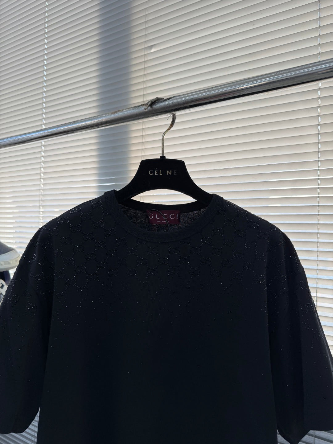 Black Gucci T-shirt with crew neck and subtle speckled bead texture