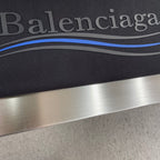 Balenciaga black sweatshirt logo graphic with blue and gray stripes