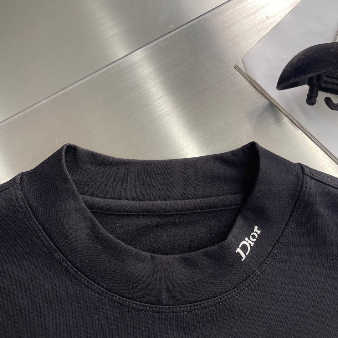 Black Dior crew-neck long-sleeve shirt neckline with Dior logo detail
