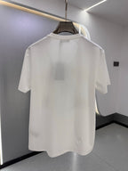 White crew-neck T-shirt, plain back view on hanger