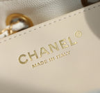 Chanel leather stamp: CHANEL MADE IN ITALY, gold lettering close-up