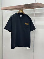 Navy crewneck pocket T-shirt with chest logo tab