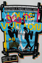 White Louis Vuitton T-shirt featuring bold multicolor graphic silhouette print