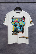 White Louis Vuitton graphic T-shirt with colorful Malletier print on chest