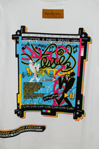 White Louis Vuitton T-shirt with colorful “Malletier a Paris” graphic print
