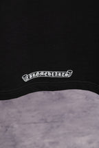Black T-shirt with white arched hem logo print