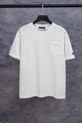 White short-sleeve T-shirt with small chest logo and crew neckline
