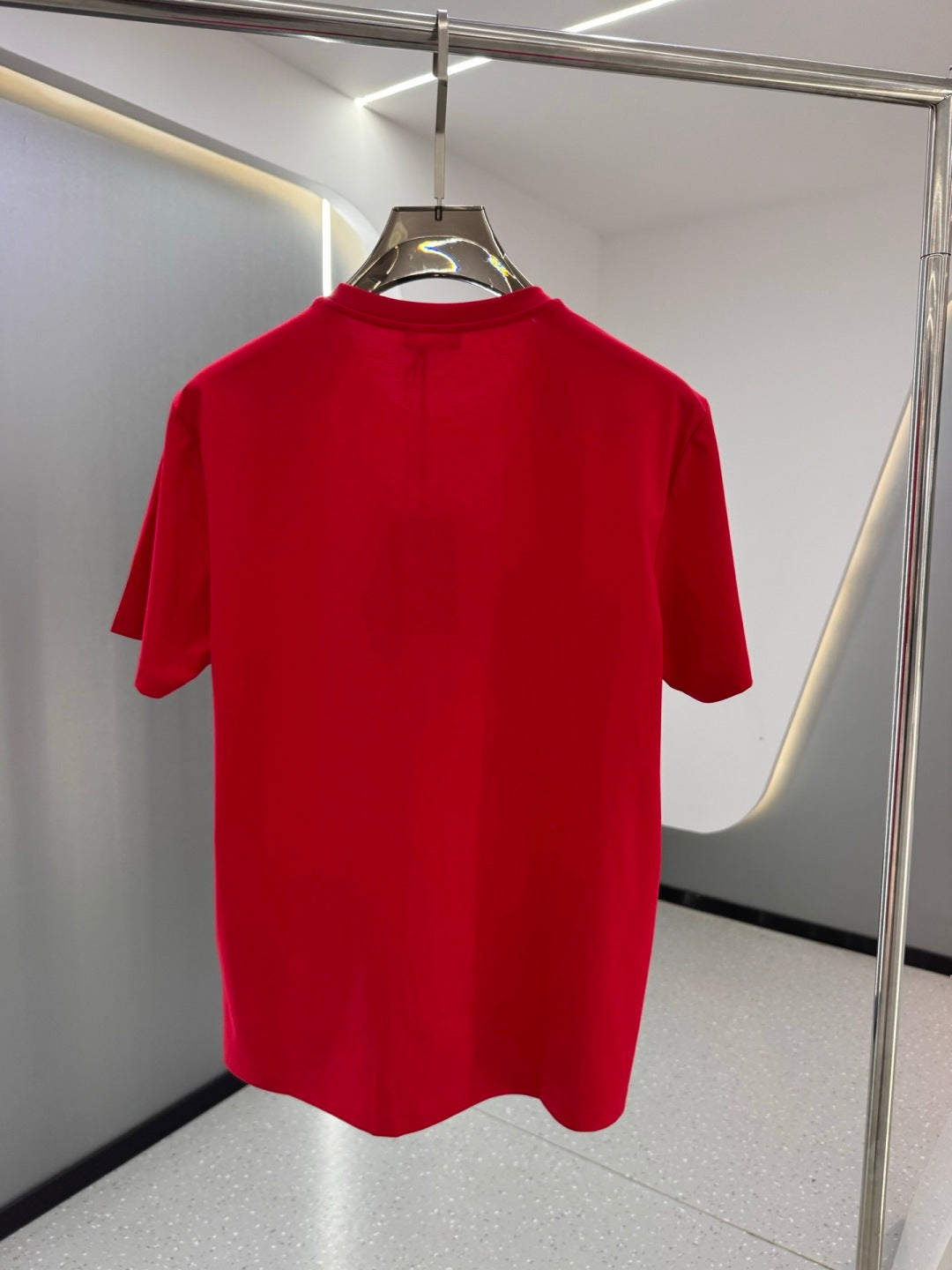 Versace red T-shirt back view, short sleeves and crew neck