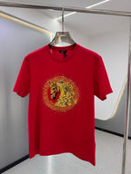 Versace red T-shirt with gold and multicolor horse Medallion graphic