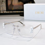 Dior oversized square sunglasses with clear lenses and white flower temple accents
