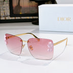 Dior oversized square sunglasses with pink lenses and white flower front detail