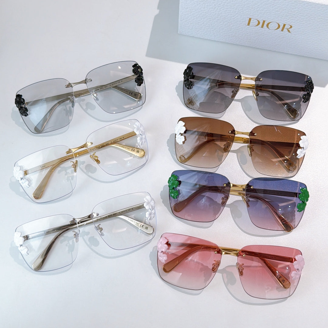Assorted Dior oversized square sunglasses with gradient lenses and colorful flower accents
