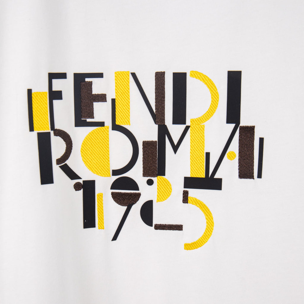 White Fendi T-shirt with large multicolor abstract lettering print