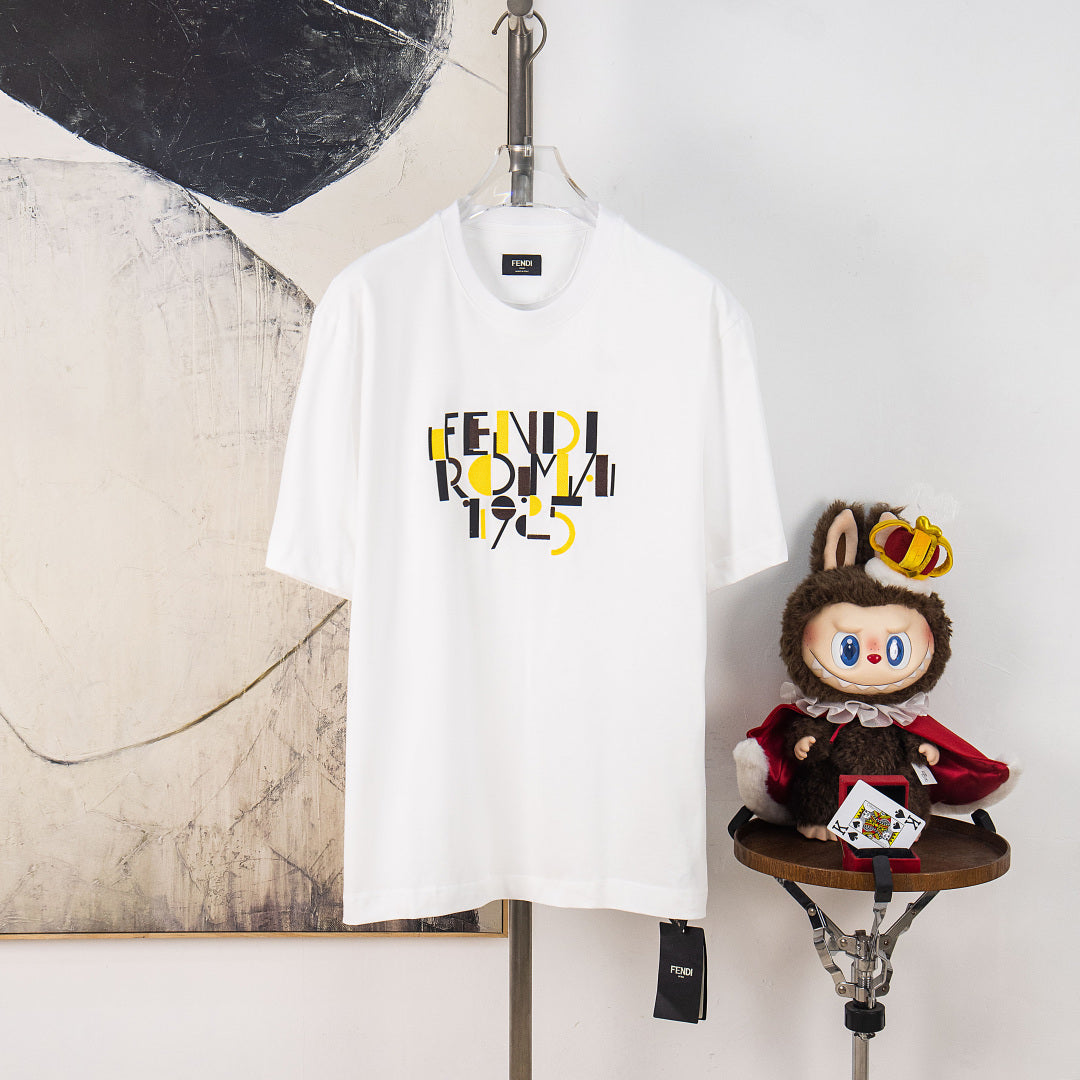 White Fendi short-sleeve T-shirt with multicolor logo graphic