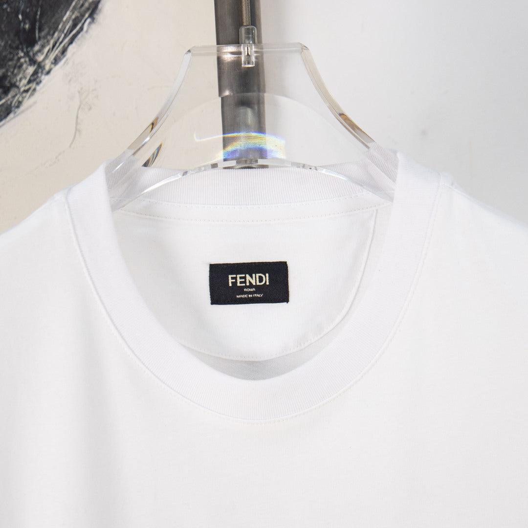 White Fendi T-shirt neckline with black FENDI label