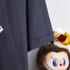 Dark blue short-sleeve T-shirt side seam and sleeve hem