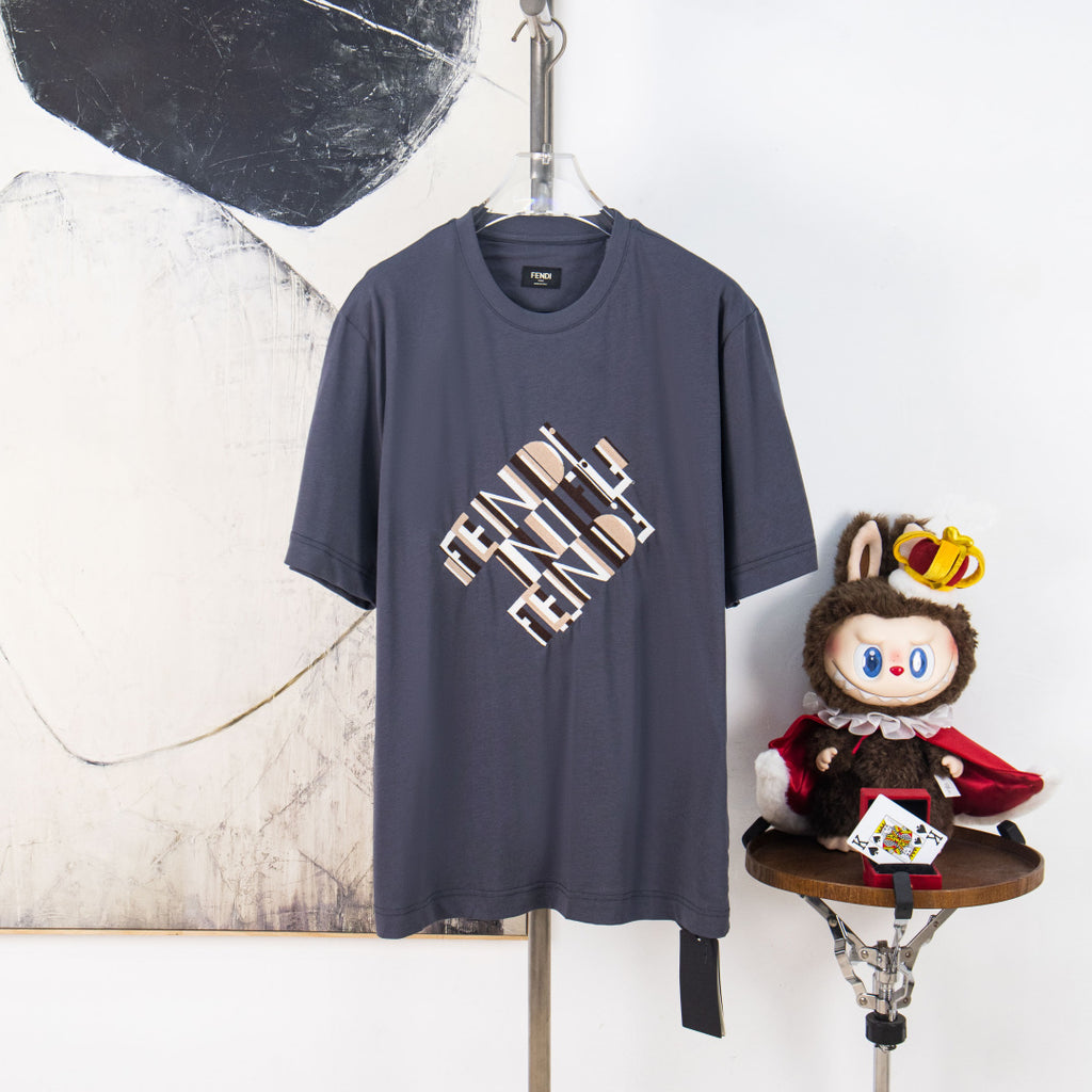 Fendi short-sleeve T-shirt in dark blue with Fendi logo graphic on front