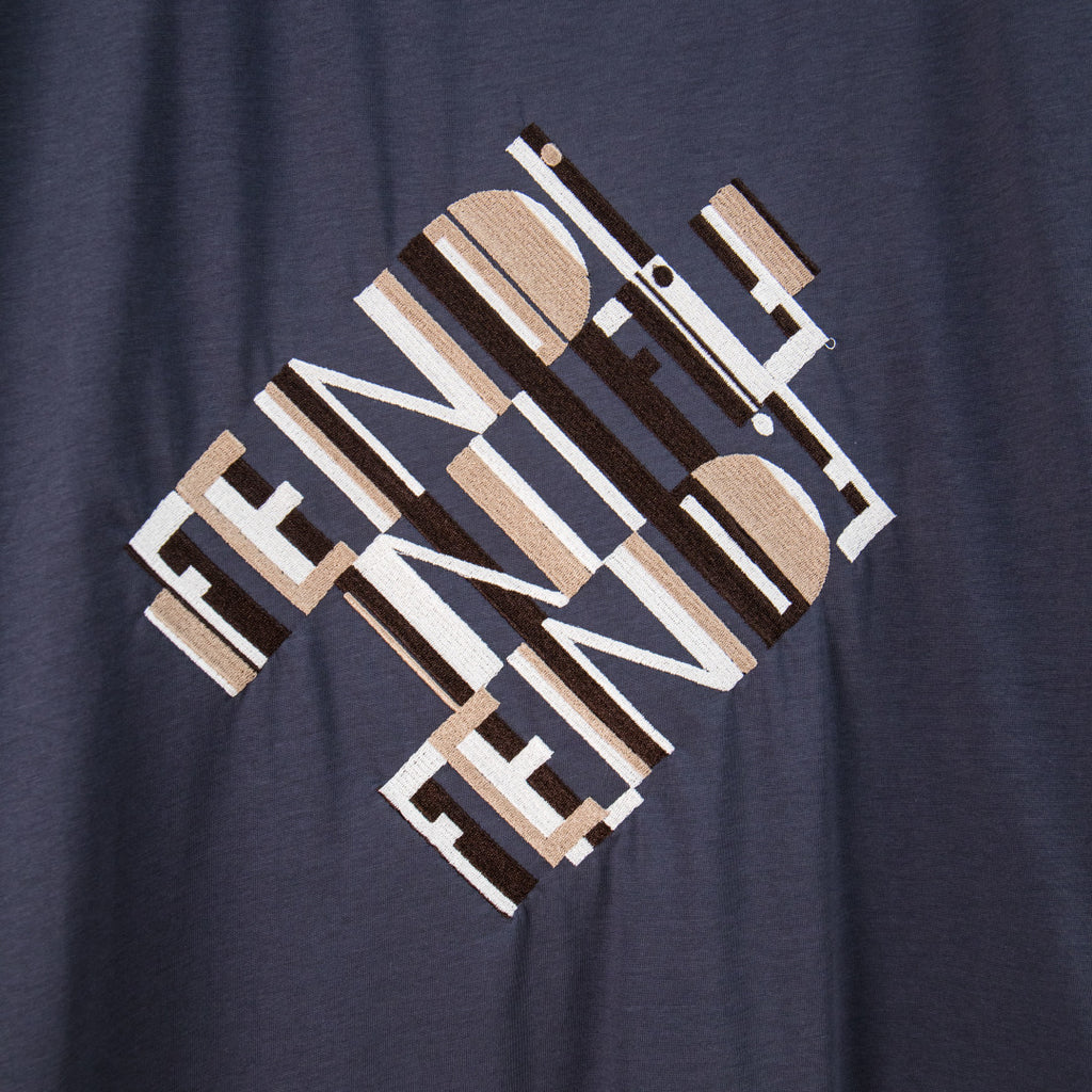 Fendi logo graphic print on dark blue short-sleeve T-shirt