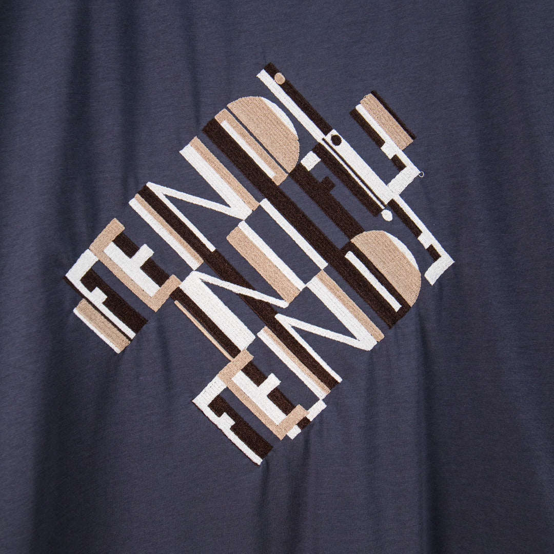 Fendi logo graphic print on dark blue short-sleeve T-shirt