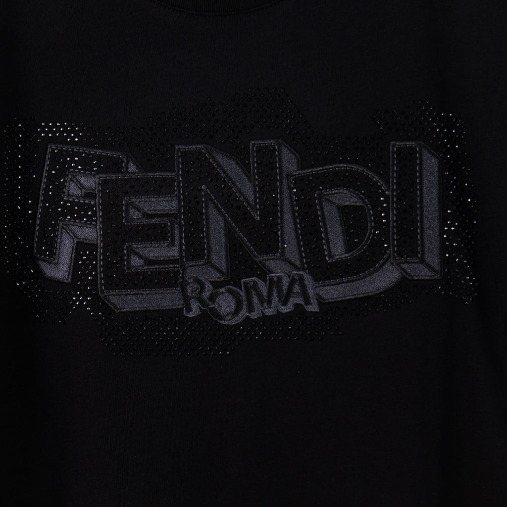 Fendi black short-sleeve T-shirt with studded FENDI logo graphic